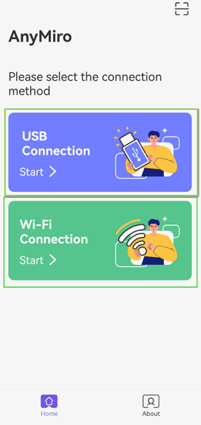 Tab USB Connection to Start Mirroring