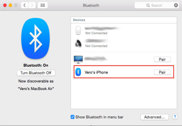 Bluetooth pairing iPhone and Mac