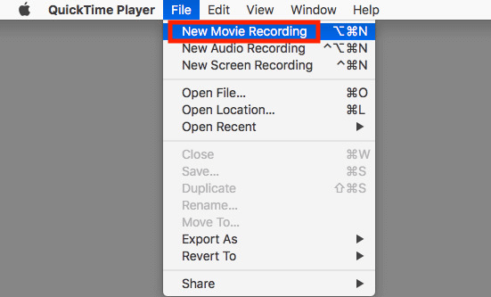 Choose File and then New Movie Recording