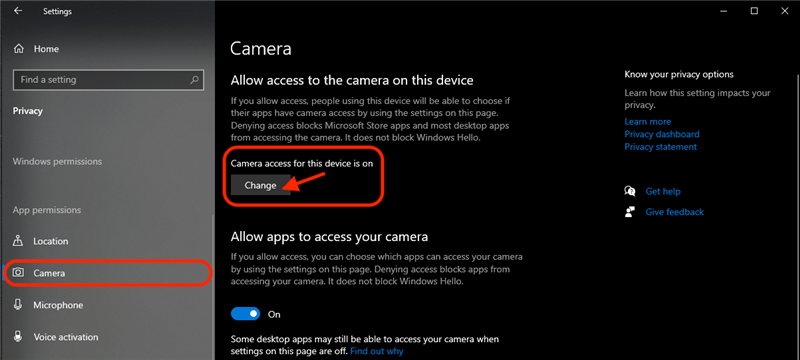 Allow Camera Access in Settings