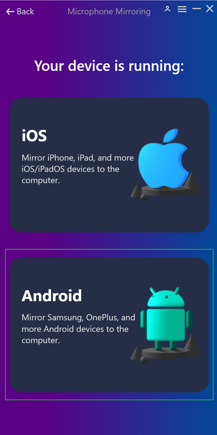 Select Android Mode