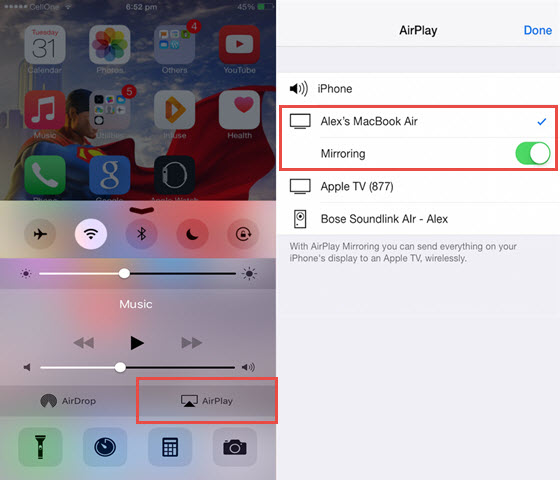 Mirror iPhone to Mac via Airplay