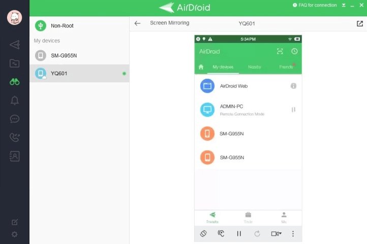 Use Airdroid to mirror from Android to PC