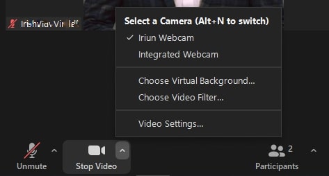 Select Iriun Webcam as Camera
